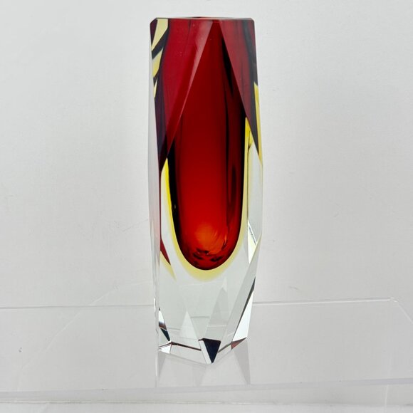 Faceted Mandruzzato Murano Sommerso 6.75" Glass Vase by Flavio Poli for Seguso - Picture 2 of 16